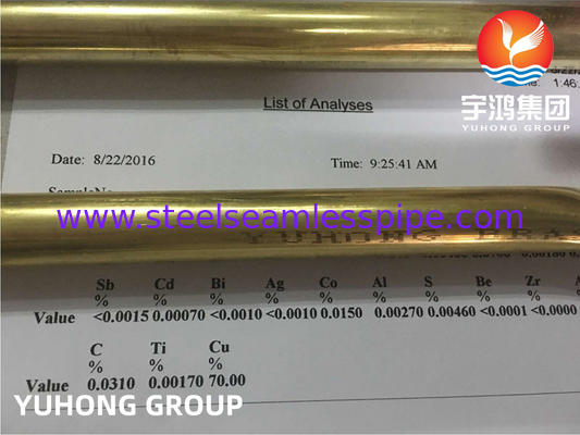 ASTM B111 / ASME SB111 C44300 لوله نیکل مس بدون درز برای سیستم خنک کننده کاندنسر