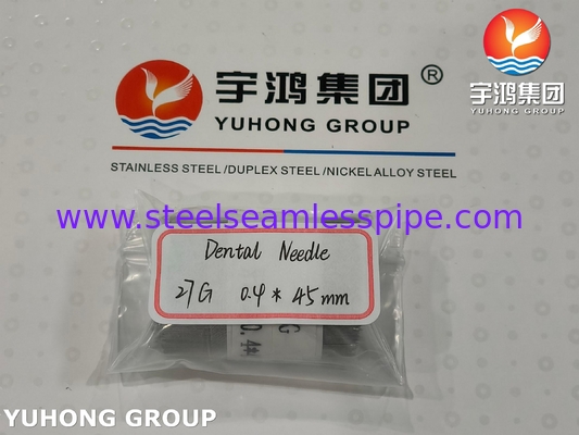 ISO9626 ، 27G 0.4*45MM ، لوله سوزن دندان پزشکی فولادی ضد زنگ ، نقطه بیول