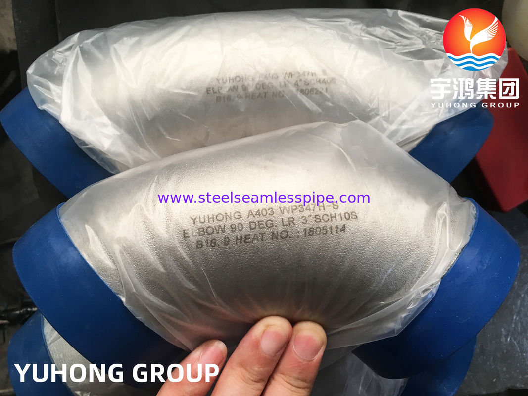 زانوی شعاع بلند 90 درجه ASTM A403 WP347H-S برای اتصالات جوشی لب به لب لوله‌کشی فرآیند در دمای بالا