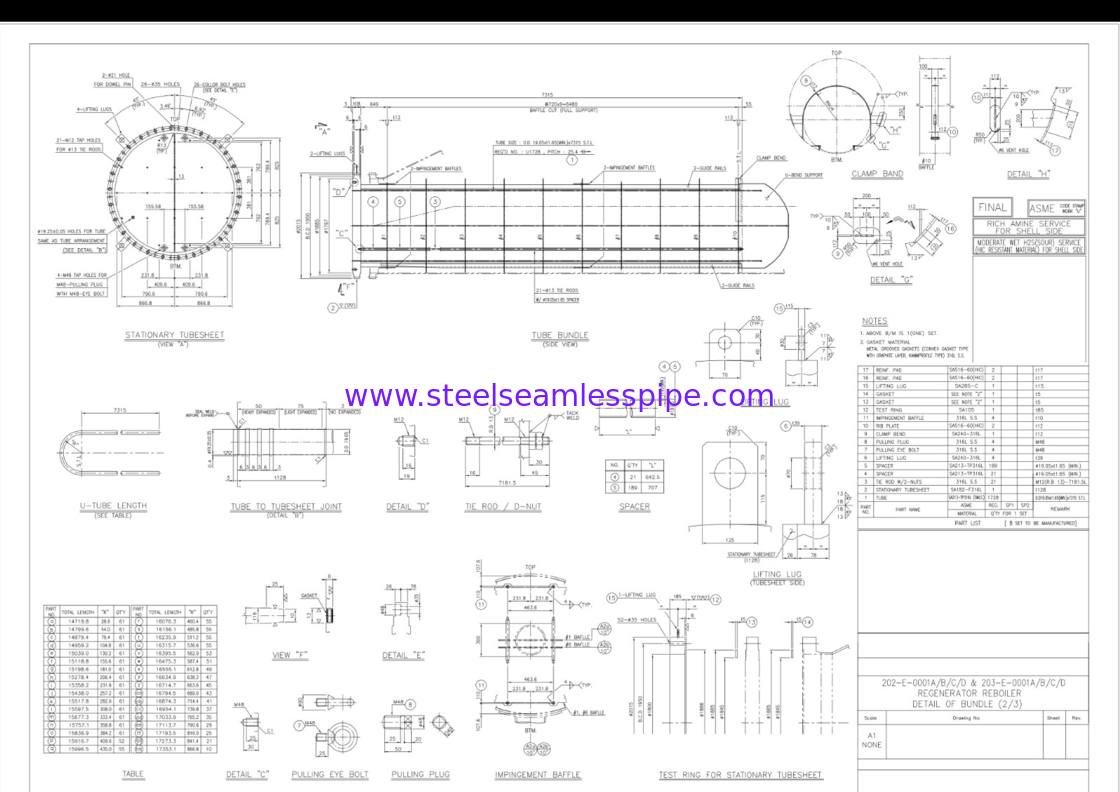 لوله خم U بی سیم از فولاد ضد زنگ SA213 TP316L لوله بسته بندی برای پالایشگاه روغن رژنیتور Reboiler