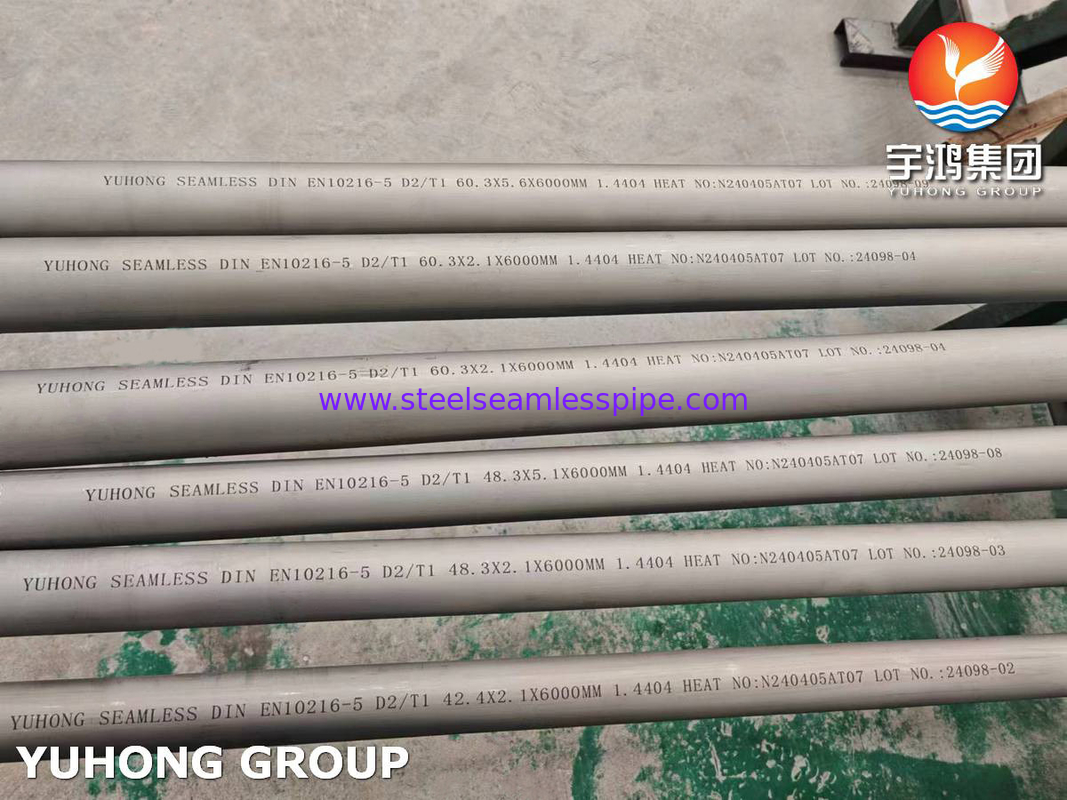 لوله های بی سیم فولاد ضد زنگ EN 10216-5 D2/T1 1.4404 TP316L برای نفت و گاز
