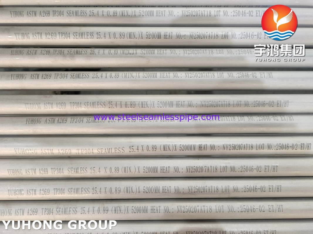 لوله بدون درز فولادی ضد زنگ ASTM A269 TP304، اسیدشویی شده و آنیل شده برای مبدل حرارتی و خدمات عمومی