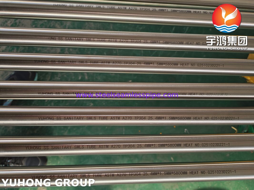 لوله بهداشتی بدون درز آنیل شده روشن از جنس استنلس استیل ASTM A270 TP304 برای فرآوری مواد غذایی