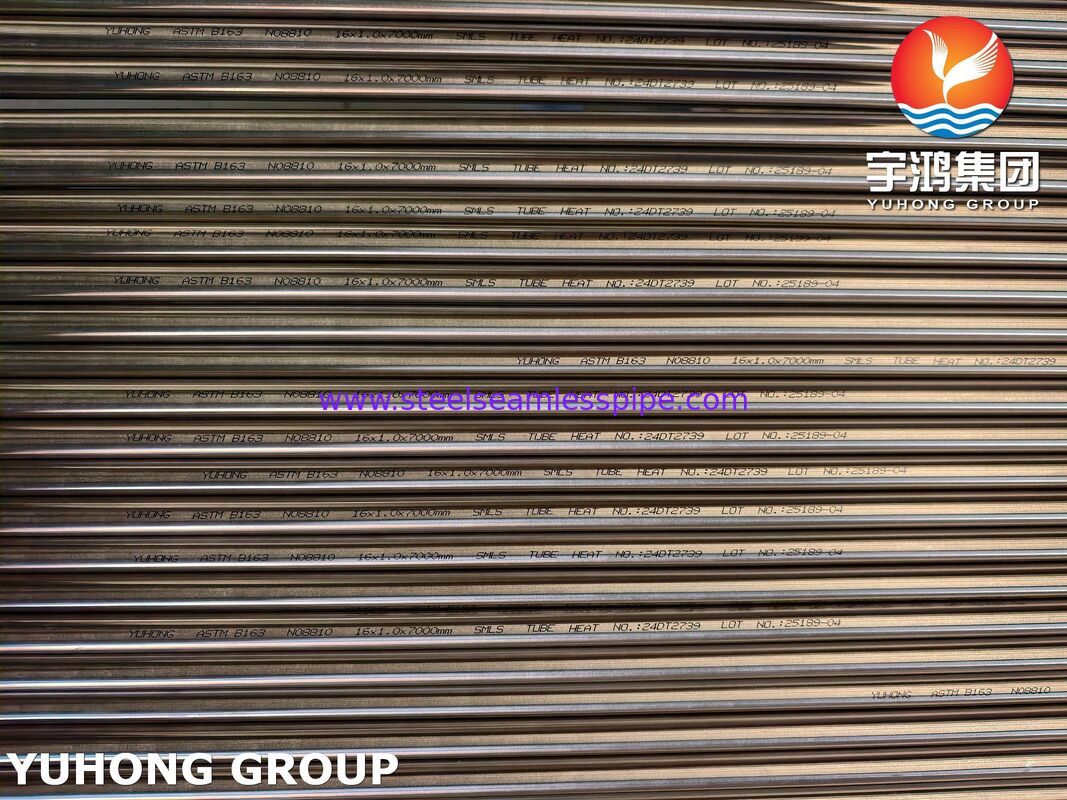 لوله و آلیاژ نیکل بدون درز کندانسور و لوله‌های مبدل حرارتی ASTM B163 N08810 ASTM B163 UNS N08800، UNS N08810، UNS N08811، UNS N08825