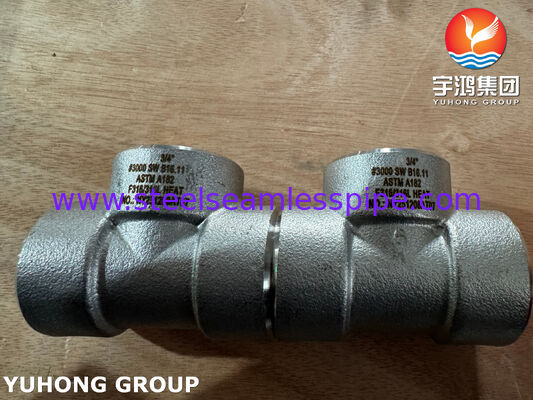 اتصالات جوش سوکتی فولاد ضد زنگ ASTM A182 F316L اتصالات فورج شده B16.11 سه راهی مساوی SW
