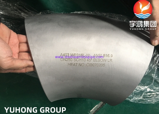 اتصالات فولادی جوش لب به لب ASME SA403 WP316L شعاع بلند زانویی 90 درجه/45 درجه