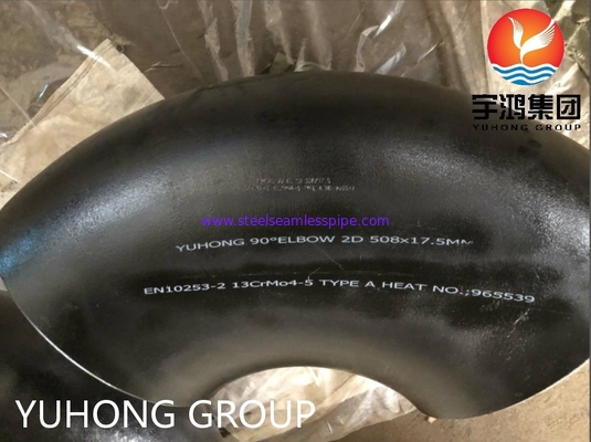 EN10253-2 13CRMO4-5 نوع A فولاد کربنی 90 درجه زانویی مشکی رنگ آمیزی لوله جوش لب به لب